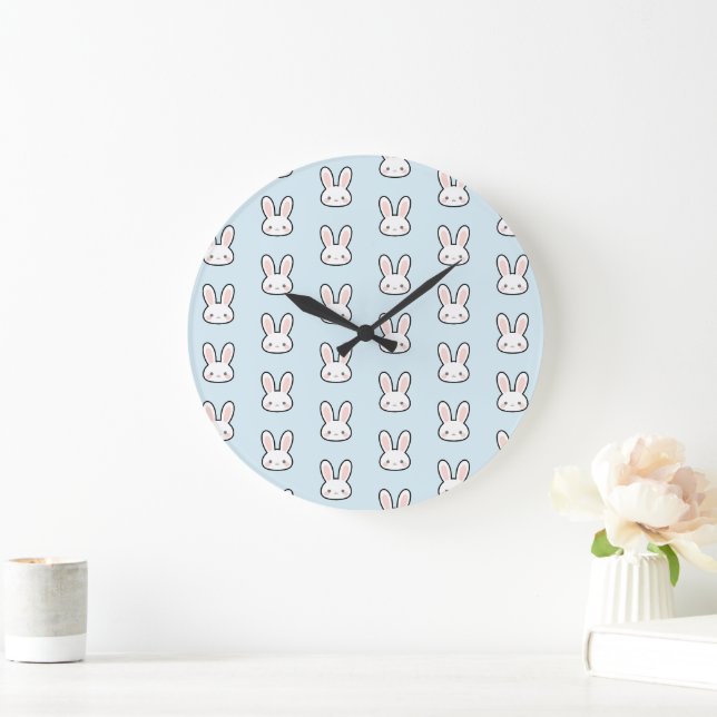 Cute Bunny Face Rabbit Pattern Large Clock (Home)