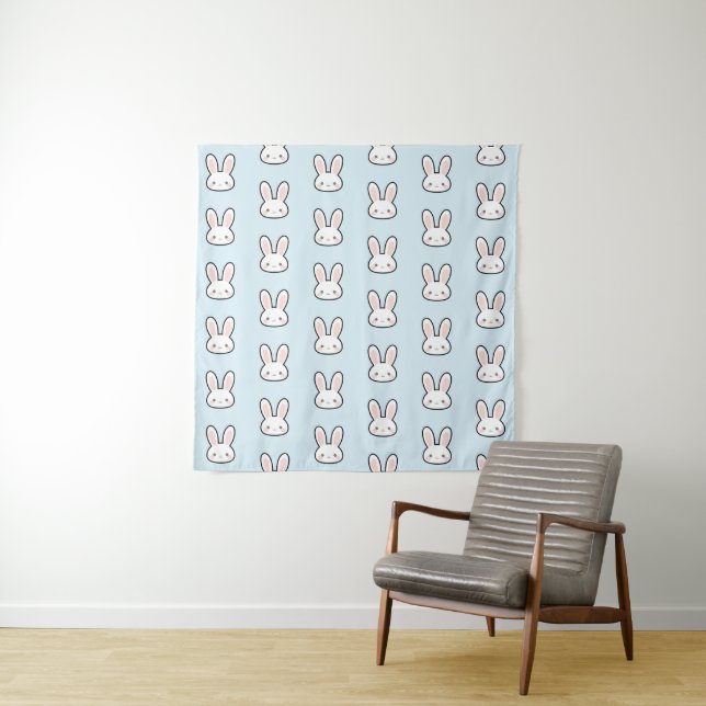 Cute Bunny Face Rabbit Pattern Tapestry (In Situ)