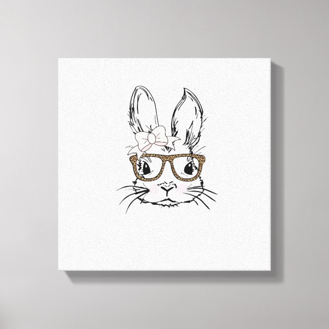 Cute Bunny Face Shirt Leopard Print Glasses EASTER (Front)