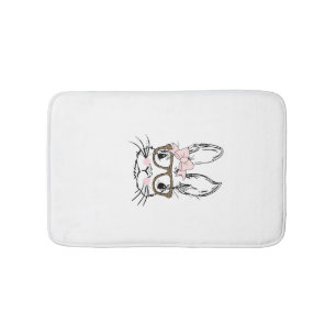 Cute Bunny Face Shirt Leopard Print Glasses EASTER Bath Mat