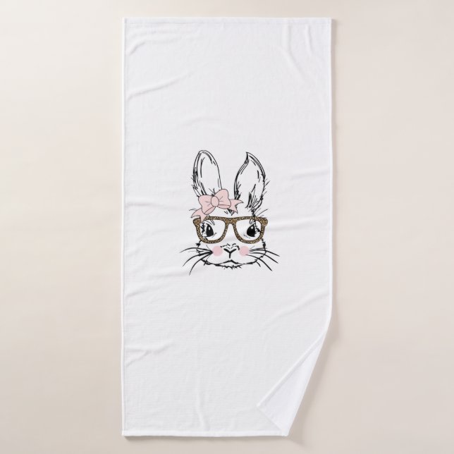 Cute Bunny Face Shirt Leopard Print Glasses EASTER Bath Towel (Bath Towel)
