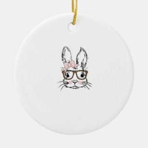 Cute Bunny Face Shirt Leopard Print Glasses EASTER Ceramic Tree Decoration