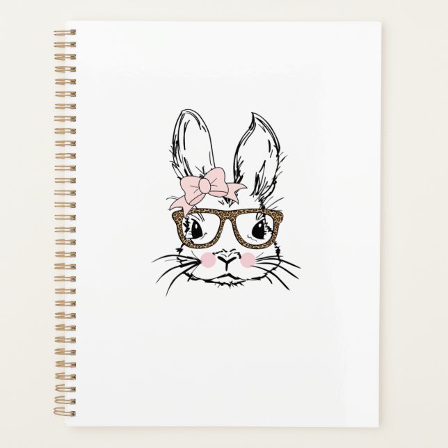 Cute Bunny Face Shirt Leopard Print Glasses EASTER Planner (Front)