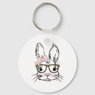 Cute Bunny Face Shirt Leopard Print Gles Easter Gi Key Ring