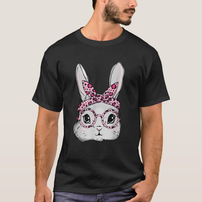Cute Bunny Face Sunglasses Leopard Glasses Headban T-Shirt (Front)