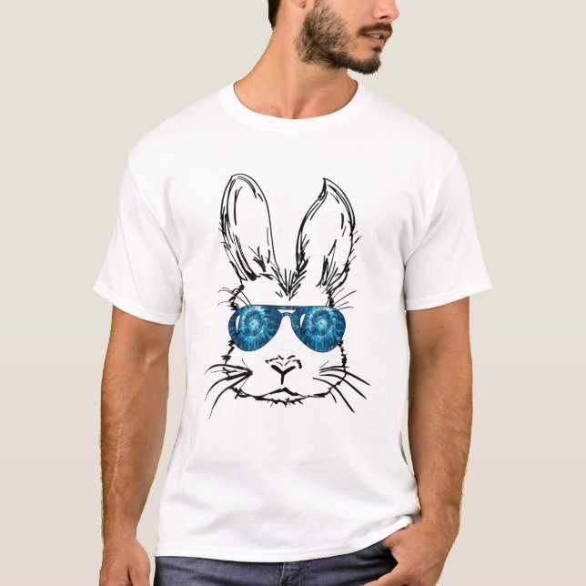 Cute Bunny Face Sunglasses Tie Dye Easter Day Kids T-Shirt (Front)