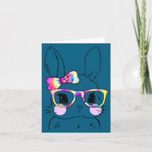 Cute bunny face tie dye bow tie easter day girls w card