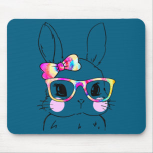 Cute bunny face tie dye bow tie easter day girls w mouse pad