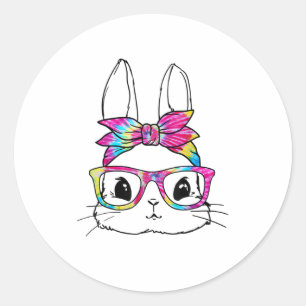 Cute Bunny Face Tie Dye Easter Day Glasses Headban Classic Round Sticker