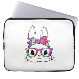 Cute Bunny Face Tie Dye Easter Day Glasses Headban Laptop Sleeve