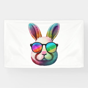 Cute Bunny Face Tie Dye Glasses Easter Day  Banner