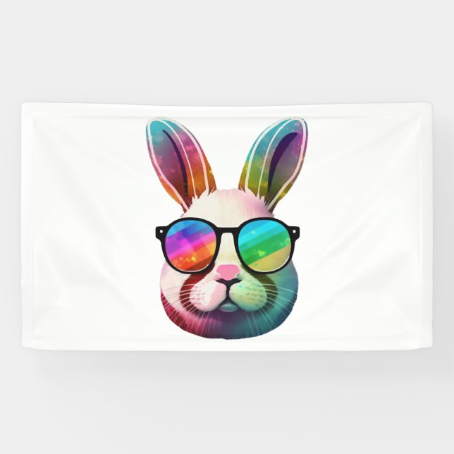 Cute Bunny Face Tie Dye Glasses Easter Day  Banner (Horizontal)