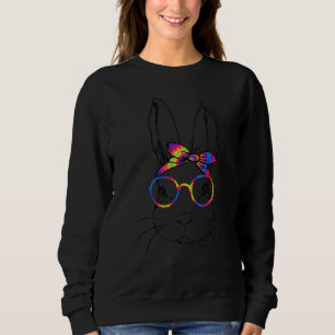 Cute Bunny Face Tie Dye Glasses Headband Happy Eas Sweatshirt
