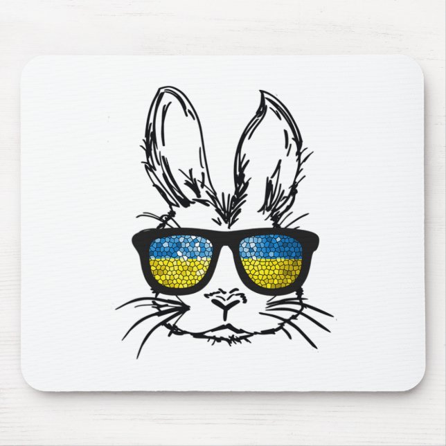 Cute Bunny Face Wearing Gles Ukraine Flag Easter D Mouse Pad (Front)
