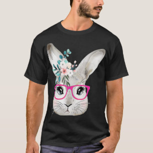 Cute Bunny Face With Floral Pink Glasses, Easter R T-Shirt