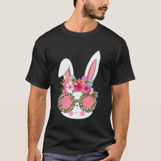 Cute Bunny Face With Leopard Glasses Easter Day Wo T-Shirt