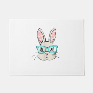 Cute Bunny Face With Pink Glasses, Easter Rabbit F Doormat