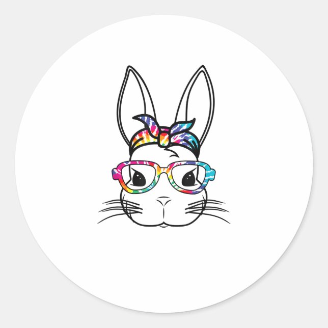 Cute Bunny Face With Tie Dye Glasses Headband East Classic Round Sticker (Front)