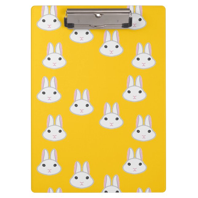 Cute bunny faces on orange clipboard (Front)