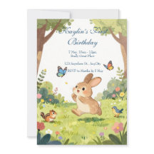 Cute Bunny First Birthday Invitation