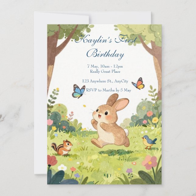 Cute Bunny First Birthday Invitation (Front)