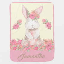 Cute Bunny Floral Boho Pink Personalised