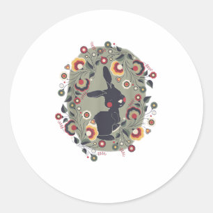 Cute Bunny Floral Ornament Animal Pet Rabbit Easte Classic Round Sticker