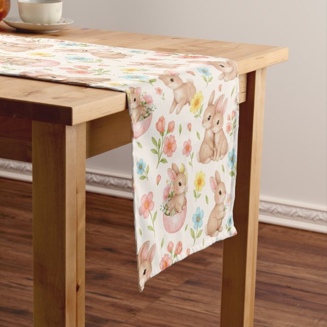 Cute Bunny Floral Spring Pattern Short Table Runner (In Situ)