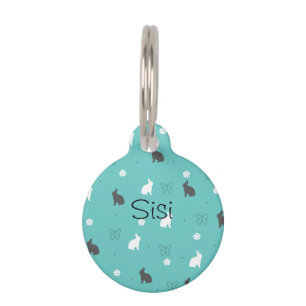 cute bunny flower and butterfly pattern pet tag