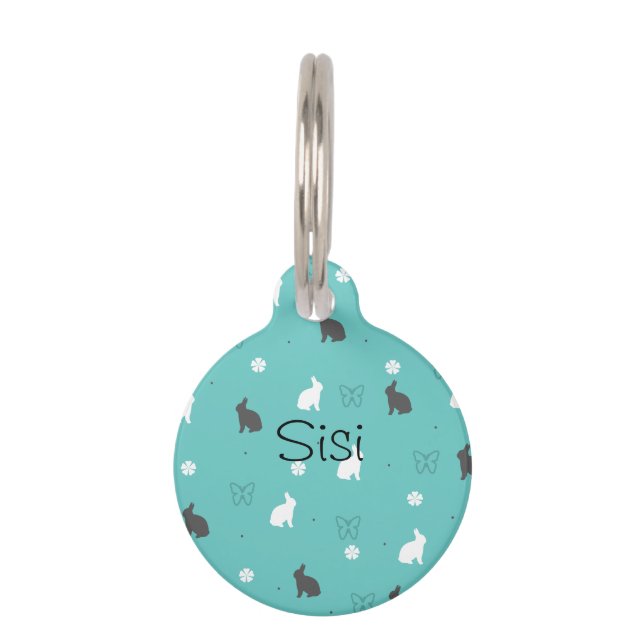 cute bunny flower and butterfly pattern pet tag (Front)