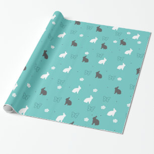 cute bunny flower and butterfly pattern wrapping paper