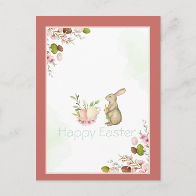 Cute Bunny Flowers Easter Eggs  Holiday Postcard (Front)