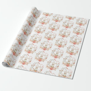 Cute Bunny Foliage Pattern Baby Girl Nursery Wrapping Paper