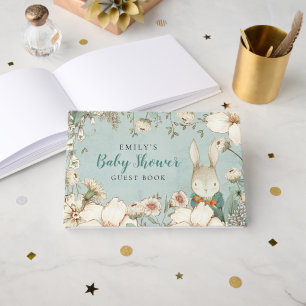 Cute Bunny Foliage Power Blue Baby Shower Guest Book