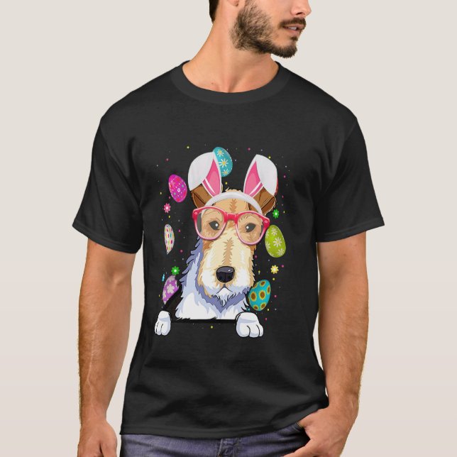 Cute Bunny Fox Terrier Dog Face Easter Eggs Easter T-Shirt (Front)