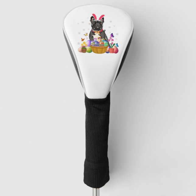 Cute Bunny French Bulldog Easter Day Eggs Basket Golf Head Cover (Front)
