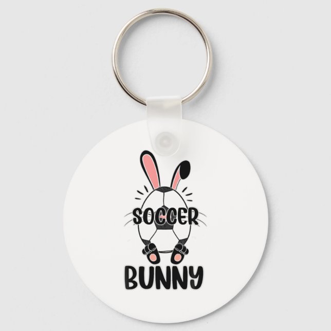 Cute Bunny Funny Sporty Easter Rabbit Soccer Eggs  Key Ring (Front)