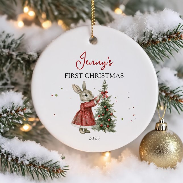 Cute Bunny Girl Baby's First Christmas Ceramic Tree Decoration (Creator Uploaded)