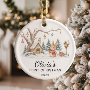 Cute Bunny Girl Baby's First Christmas Ceramic Tree Decoration
