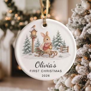 Cute Bunny Girl Baby's First Christmas Ceramic Tree Decoration