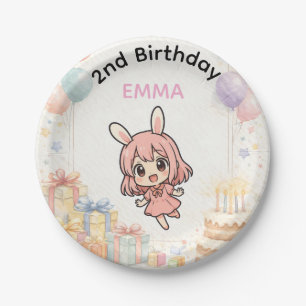 Cute Bunny Girl Birthday Paper Plates