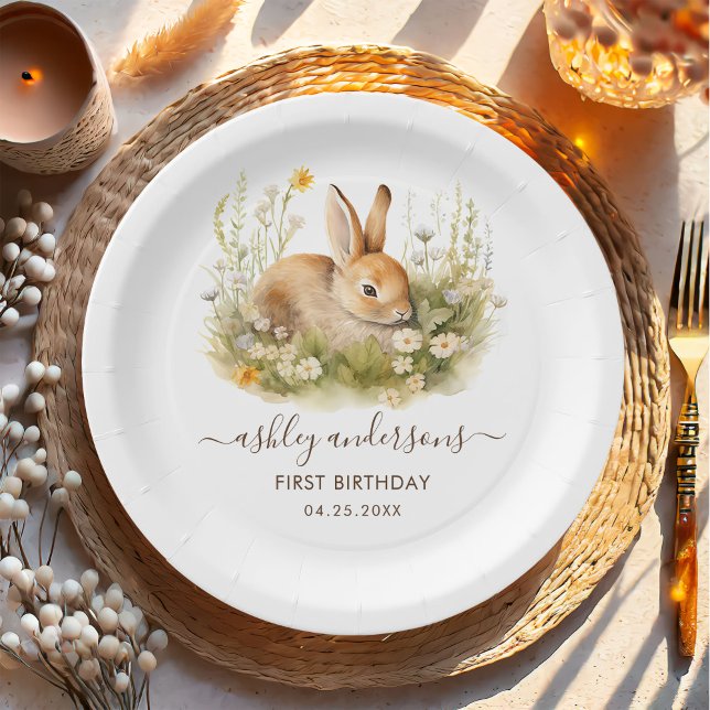 Cute Bunny Girl Birthday Party Paper Plate (Creator Uploaded)
