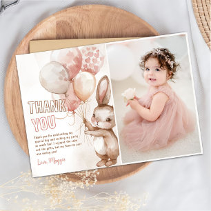 Cute Bunny Girl Birthday Party Photo Thank You Card