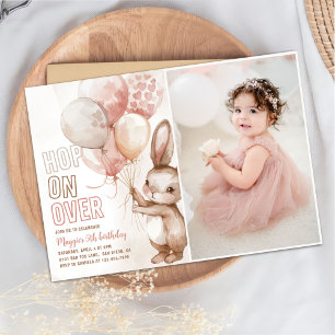 Cute Bunny Girl Birthday Party Pink Photo Invitation