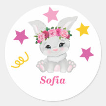 Cute bunny girl  classic round sticker