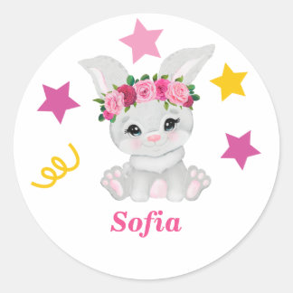 Cute bunny girl classic round sticker