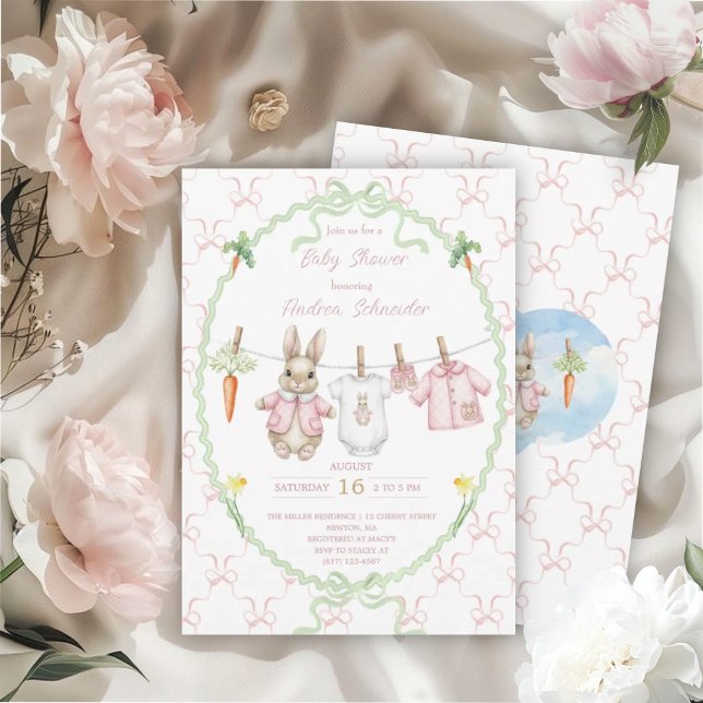 Cute Bunny Girl Clothesline Baby Shower  Invitation (Creator Uploaded)