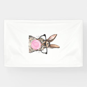 Cute Bunny Glasses Bubblegum Easter Day Girls Kids Banner
