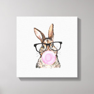 Cute Bunny Glasses Bubblegum Easter Day Girls Kids Canvas Print