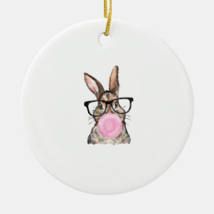 Cute Bunny Glasses Bubblegum Easter Day Girls Kids Ceramic Tree Decoration